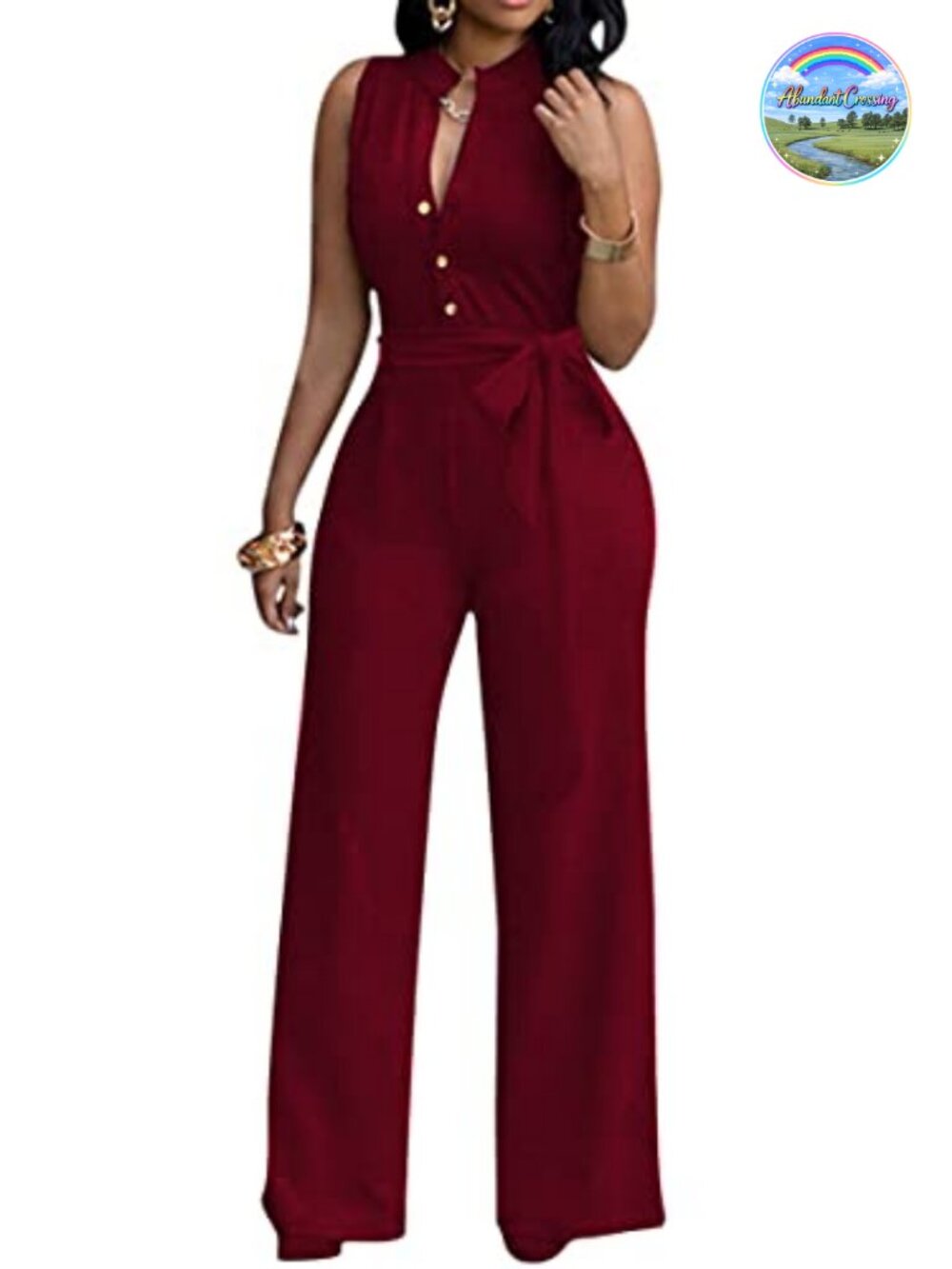 Women's Deep V Neck Sleeveless Wide Leg Jumpsuit Romper